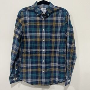 Goodfellow & CO Blue Yellow Plaid Button Down Long Sleeve Shirt Mens‎ Size Sm